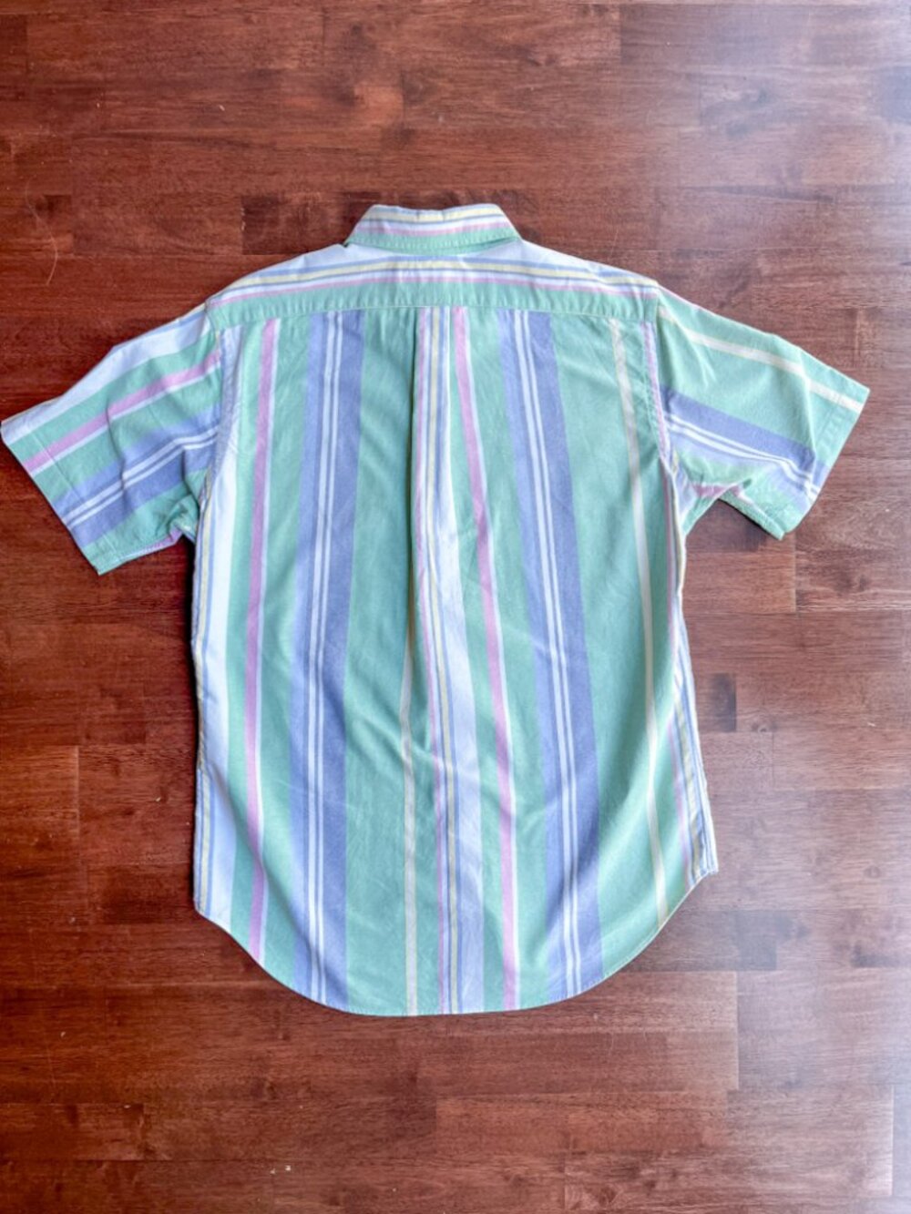 Polo Ralph Lauren Short Sleeve Button Down Oxford Shirt Medium Vertical Stripes - Picture 2 of 5